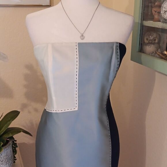NWT. THANA Elegant Strapless Colorblock Dress. Retro. - Picture 2 of 11